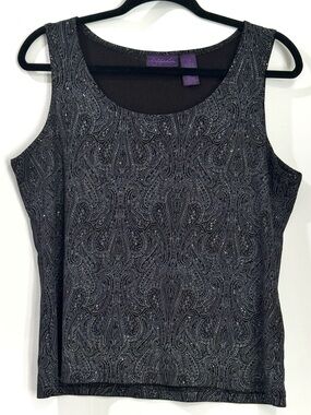 Metaphor Tank Top Womens Large Black Onyx Silver Shimmer Sleeveless Shirt